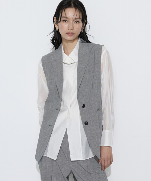 ベスト ジレ ストレッチミニ千鳥 ジレ レディースの画像