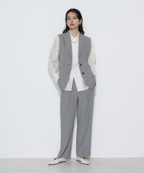 ベスト ジレ ストレッチミニ千鳥 ジレ レディースの画像
