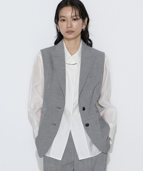 ベスト ジレ ストレッチミニ千鳥 ジレ レディースの画像