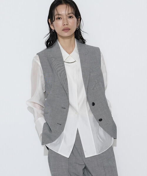 ベスト ジレ ストレッチミニ千鳥 ジレ レディースの画像