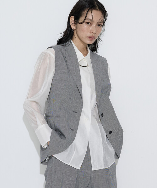 ベスト ジレ ストレッチミニ千鳥 ジレ レディースの画像