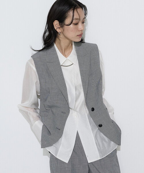 ベスト ジレ ストレッチミニ千鳥 ジレ レディースの画像