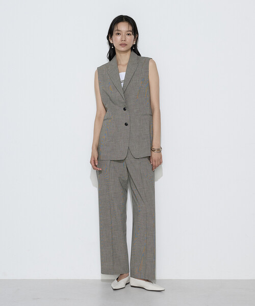 ベスト ジレ ストレッチミニ千鳥 ジレ レディースの画像