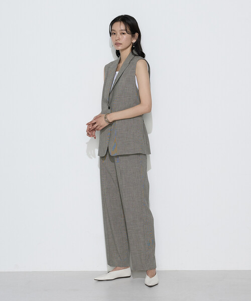 ベスト ジレ ストレッチミニ千鳥 ジレ レディースの画像