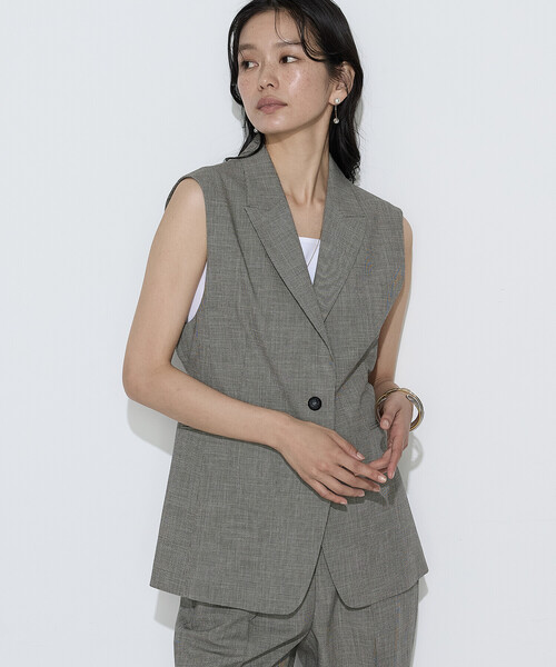 ベスト ジレ ストレッチミニ千鳥 ジレ レディースの画像