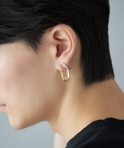 ピアス 「ダブルピアス」 パール コンビカラー レディースの画像