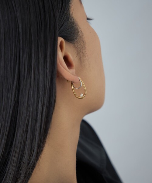 ピアス 「ダブルピアス」 パール コンビカラー レディースの画像