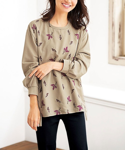 BELLUNA PLUS tシャツ 花柄刺しゅう切替デザインプルオーバー