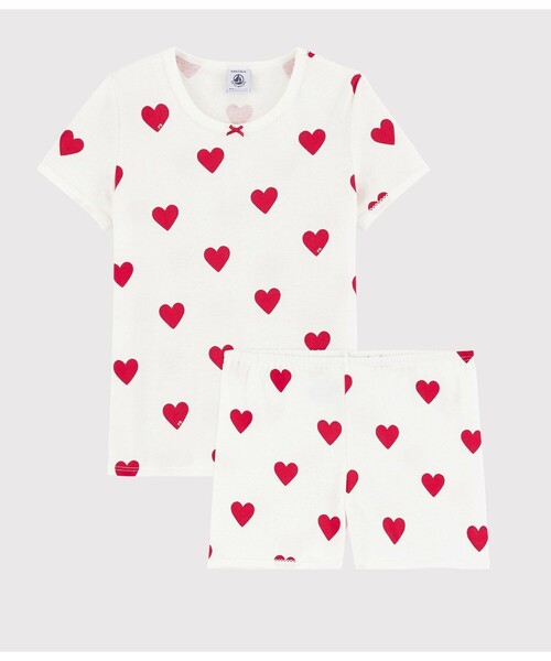 プチバトーミルキーハート半袖パジャマ8ansキャミソール4ans6ans PETIT BATEAU パジャマ ハートプリント半袖パジャマ キッズ 子供