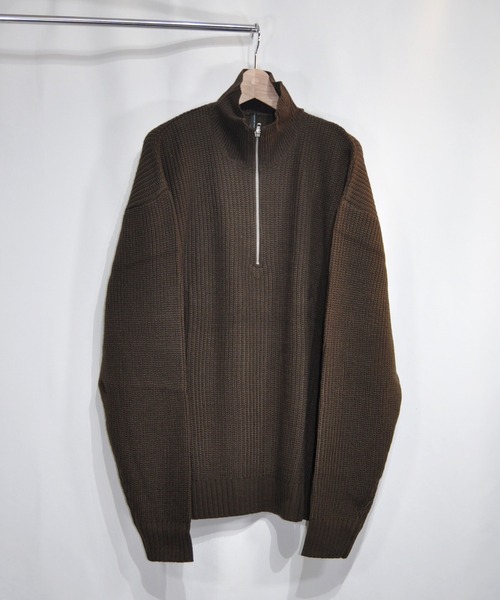 おしゃれスタ セーター ニット アクリル畦編みハーフZIP プルオーバー