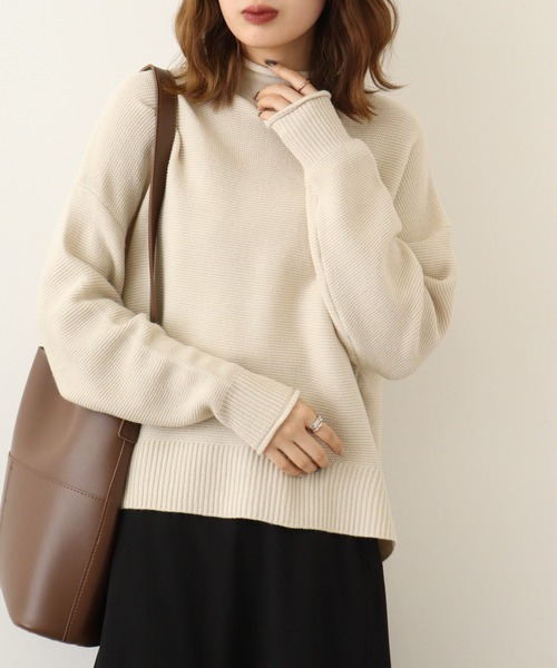 ニット セーター A.N.L ロールネックガーター編みニット レディース ニット セーター A.N.L ロールネックガーター編みニット