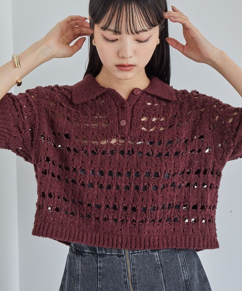 本日タイムSALE✨VONDEL（フォンデル）鍵編みポロニット VIS ファンシーヤーンニットポロ レディース : ZOZOTOWN Yahoo