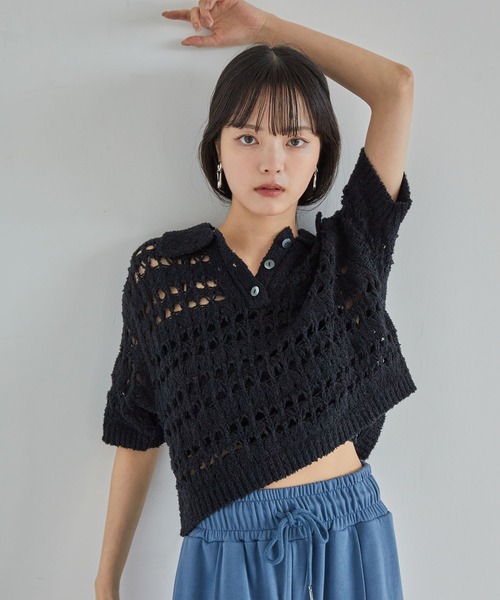 本日タイムSALE✨VONDEL（フォンデル）鍵編みポロニット n'OrLABEL透かし編み切替ドルマンニット』