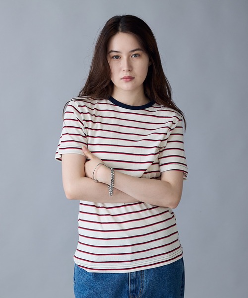 tシャツ R.P.miller/ミラー PANELRIB polo S/S tee Tシャツ レディース Robert P. Miller tシャツ R.P.miller/ミラー パネルリブ7分袖