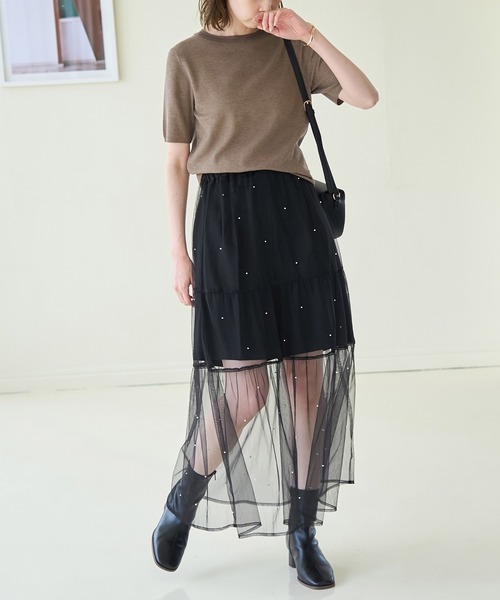 ROPE' PICNIC スカート パール付きチュールティアードスカート