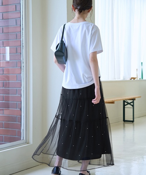 ROPE' PICNIC スカート パール付きチュールティアードスカート