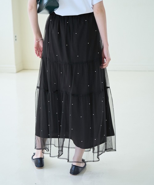 ROPE' PICNIC スカート パール付きチュールティアードスカート