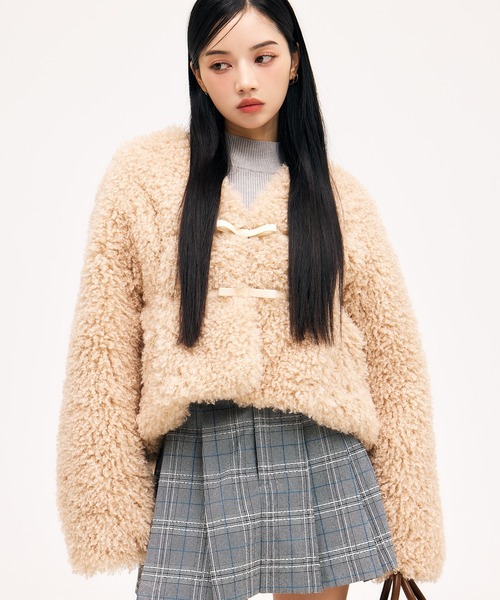 eimy ファー ジャケット リボン アイボリー USAGI ONLINE限定カラー】French poodle fur リボンジャケット
