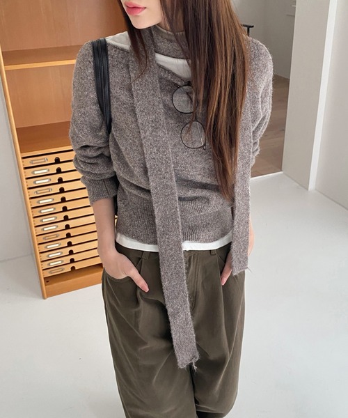 ニット セーター ルーズボートネックニット+スカーフSET レディース by muni:r ニット セーター ルーズボートネックニット+スカーフ