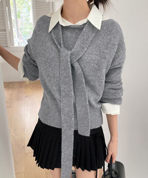 ニット セーター ルーズボートネックニット+スカーフSET レディース by muni:r ニット セーター ルーズボートネックニット+スカーフ