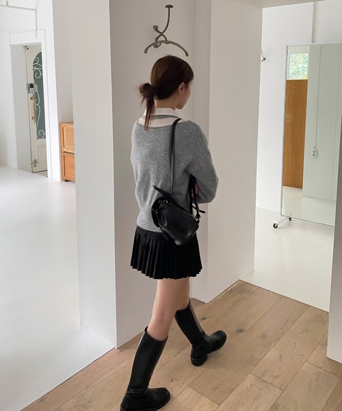 by muni:r ニット セーター ルーズボートネックニット+スカーフ