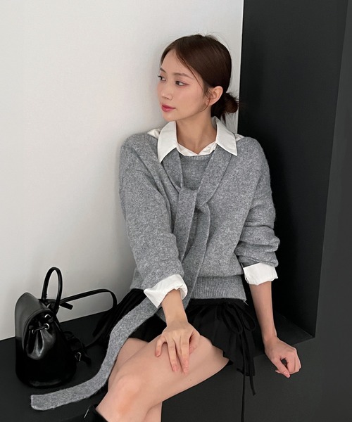 ニット セーター ルーズボートネックニット+スカーフSET レディース by muni:r ニット セーター ルーズボートネックニット+スカーフ