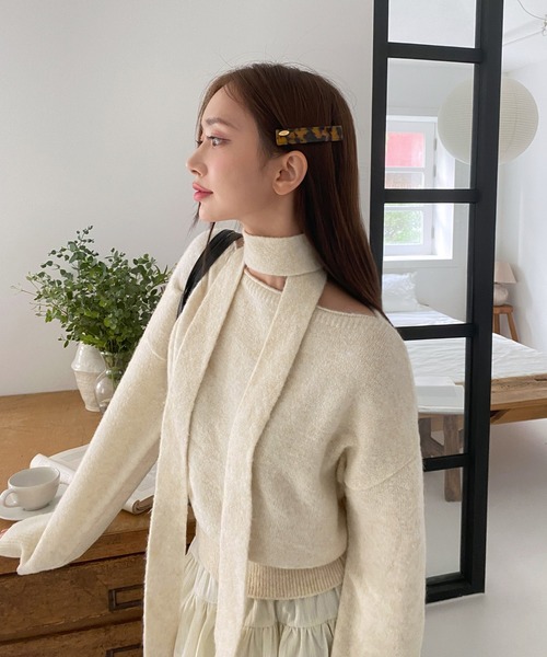 ニット セーター ルーズボートネックニット+スカーフSET レディース by muni:r ニット セーター ルーズボートネックニット+スカーフ
