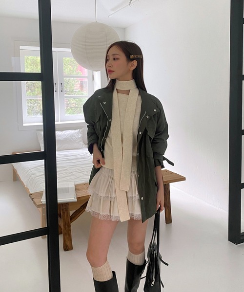 ニット セーター ルーズボートネックニット+スカーフSET レディース by muni:r ニット セーター ルーズボートネックニット+スカーフ