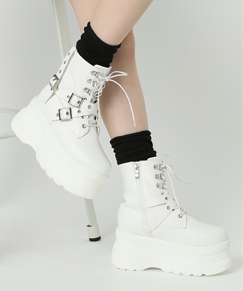 cs T&P ブーツ 厚底レースアップベルトデザイン レディース : ZOZOTOWN  