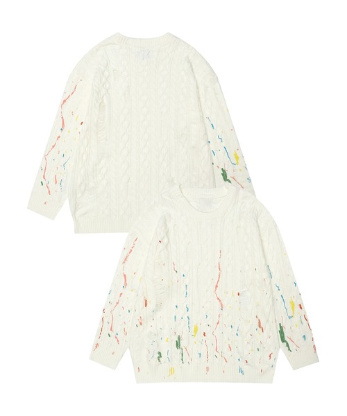 ニット セーター 「HOOK」for girls ペイントプリントケーブル編み 