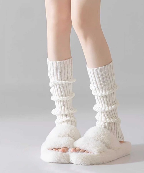 ホワイトリブ編みレッグウォーマー　2足 レッグウォーマー 「HOOK」for girls リブ編み無地レッグウォーマー