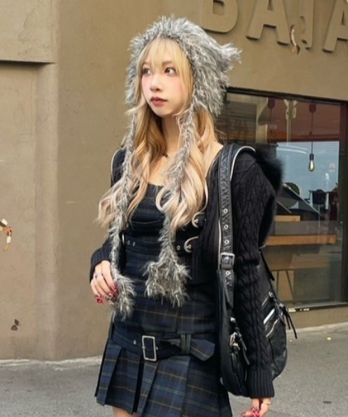 XU ニット帽 ニットキャップ 「XU」shaggy flap cat beanie