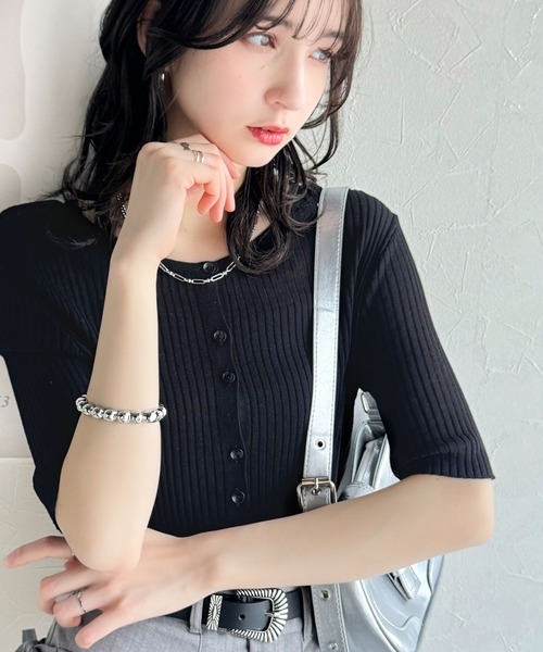 24SS サポートサーフェス　ブラック　レース半袖カーディガン　定価61600円 24SS サポートサーフェス ブラック レース半袖カーディガン 定価