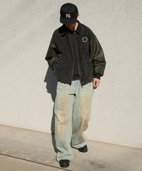 su_do blouson「2lines」スード レザーブルゾン ジャケット Perushu ブルゾン アウター Docking Synthetic Leather Double Pocket