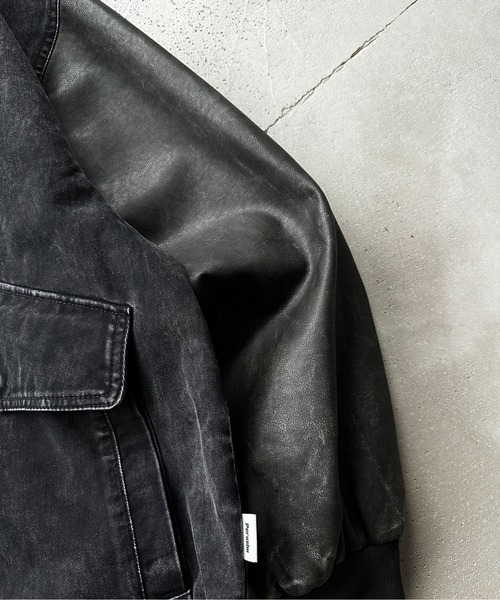 Perushu ブルゾン アウター Docking Synthetic Leather Double Pocket