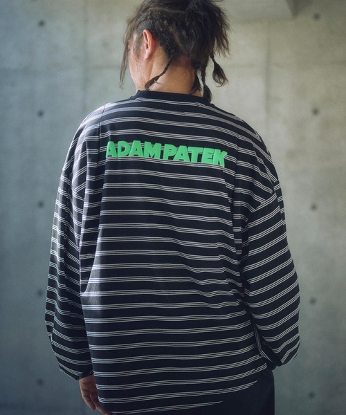 tシャツ ADAMPATEK/rounded border long sleeve T/プリント入りラウンドボーダーロングスリーブT/AP251401