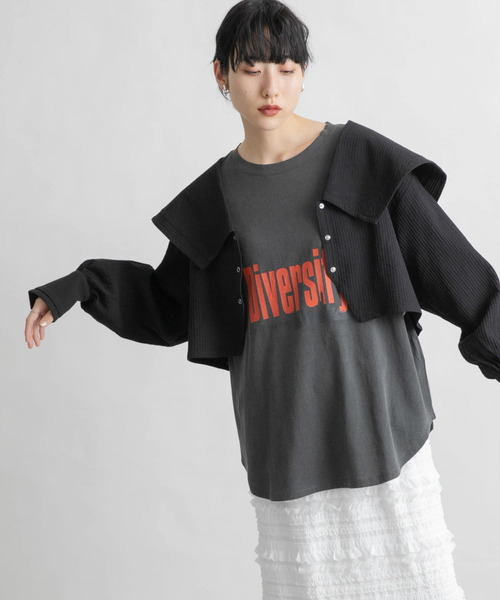ブラウス シャツ ワイドカラークロップドブラウス レディース