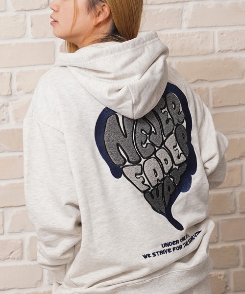 パーカー ハート サガラ刺繍 スウェットパーカー「セットアップ 可能」/ Heart Sagara Embroidery Sweatshirt Hoo