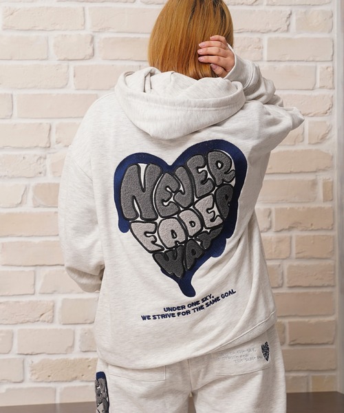 パーカー ハート サガラ刺繍 スウェットパーカー「セットアップ 可能」/ Heart Sagara Embroidery Sweatshirt Hoo パーカー ハート サガラ刺繍 スウェットパーカー「セットアップ