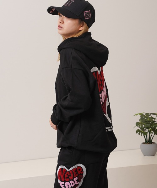 パーカー ハート サガラ刺繍 スウェットパーカー「セットアップ 可能」/ Heart Sagara Embroidery Sweatshirt Hoo パーカー ハート サガラ刺繍 スウェットパーカー「セットアップ