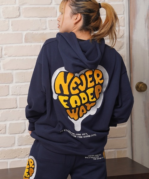 パーカー ハート サガラ刺繍 スウェットパーカー「セットアップ 可能」/ Heart Sagara Embroidery Sweatshirt Hoo パーカー ハート サガラ刺繍 スウェットパーカー「セットアップ