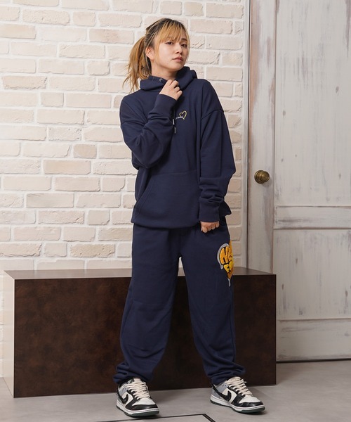 パーカー ハート サガラ刺繍 スウェットパーカー「セットアップ 可能」/ Heart Sagara Embroidery Sweatshirt Hoo パーカー ハート サガラ刺繍 スウェットパーカー「セットアップ