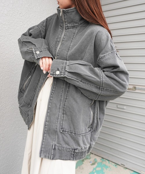 gossara ブルゾン アウター デニムスタンドブルゾン レディース