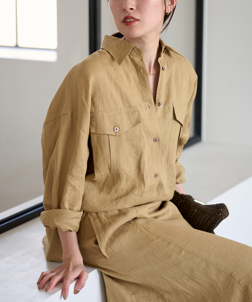ブラウス シャツ LINEN WORK シャツ レディース