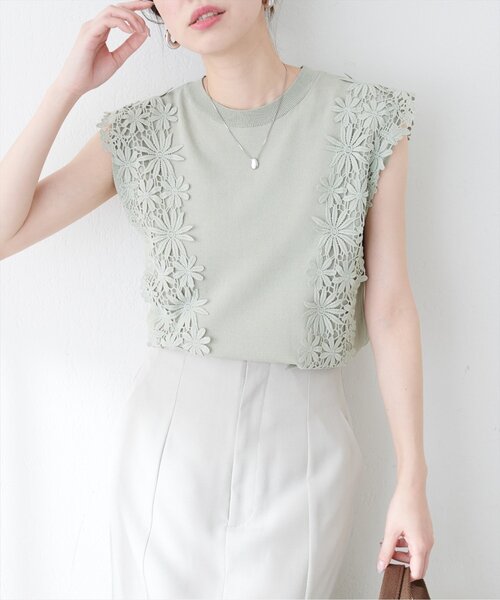 natural couture ニット セーター 「canami」レース×ニット