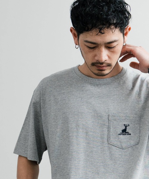 tシャツ CAPTAIN STAG キャプテンスタッグ オーバーサイズ ポケット付きワンポイントロゴクルーネック半袖Tシャツ メンズ レディース | CAPTAIN STAG | 03