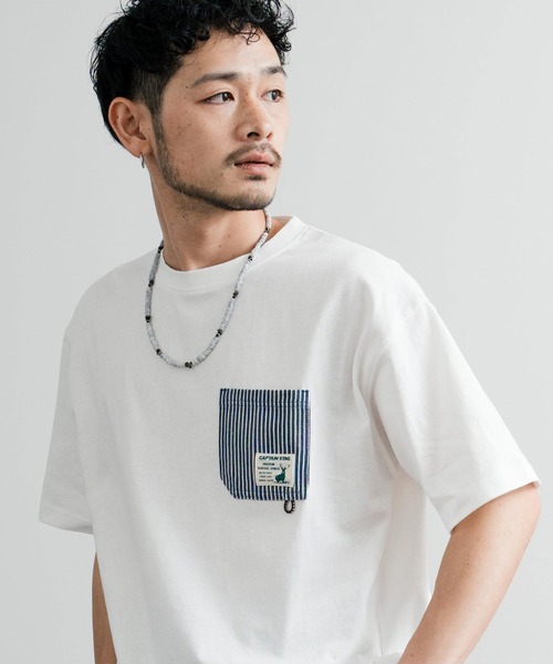 tシャツ CAPTAIN STAG キャプテンスタッグ オーバーサイズ ポケット付きワンポイントロゴクルーネック半袖Tシャツ メンズ レディース | CAPTAIN STAG | 16