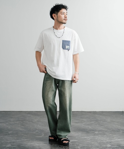 tシャツ CAPTAIN STAG キャプテンスタッグ オーバーサイズ ポケット付きワンポイントロゴクルーネック半袖Tシャツ メンズ レディース | CAPTAIN STAG | 18