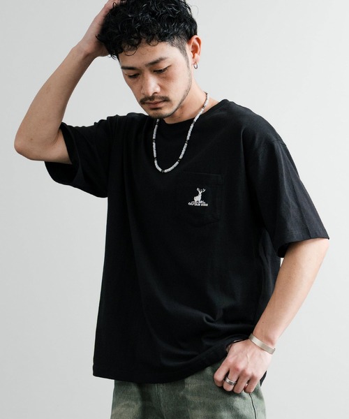 tシャツ CAPTAIN STAG キャプテンスタッグ オーバーサイズ ポケット付きワンポイントロゴクルーネック半袖Tシャツ メンズ レディース | CAPTAIN STAG | 19