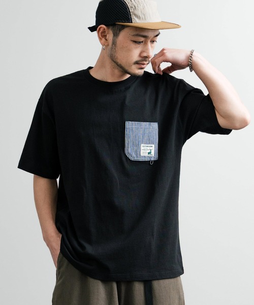 tシャツ CAPTAIN STAG キャプテンスタッグ オーバーサイズ ポケット付きワンポイントロゴクルーネック半袖Tシャツ メンズ レディース | CAPTAIN STAG | 23